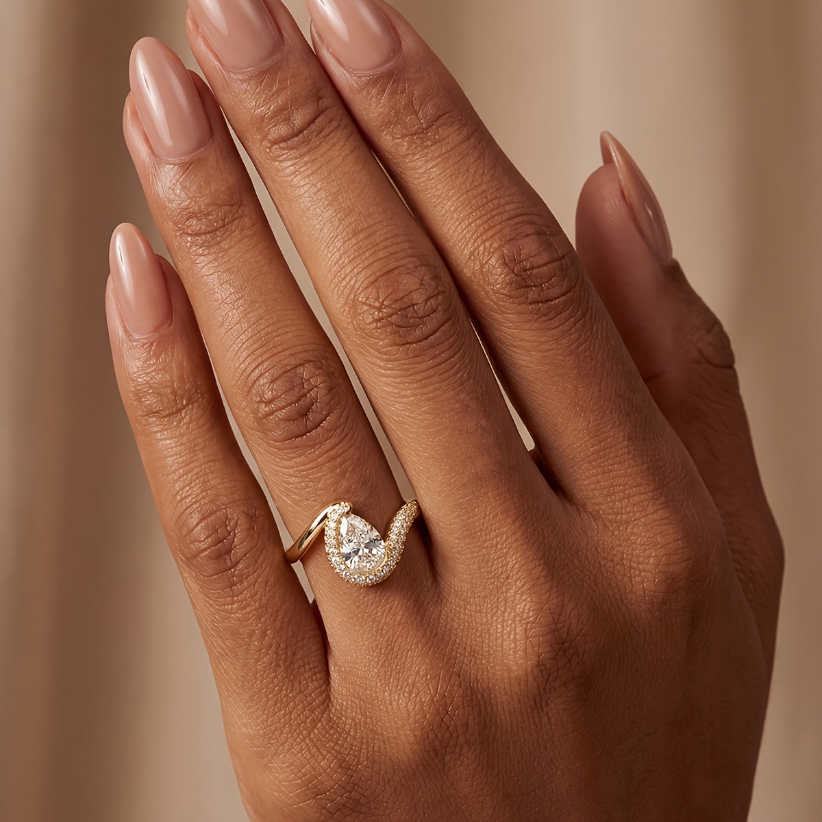 Women's Shimmering Teardrop Wedding Ring, Versatile Design